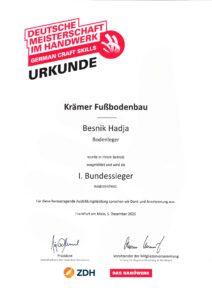 Urkunde Bundessieger Besnik Hadja