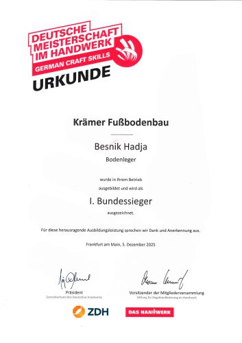 Urkunde Bundessieger Besnik Hadja