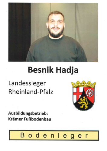 Urkunde Landessieger Bodenleger Besnik Hadja